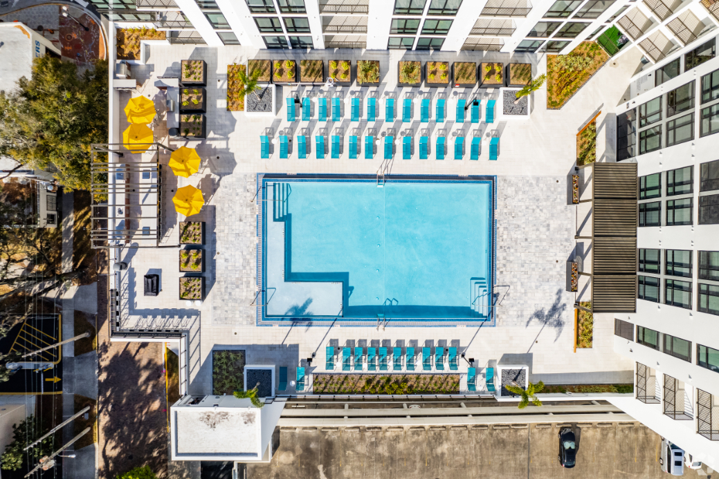 Radius Apartments rooftop pool aerial view - Orlando, FL
